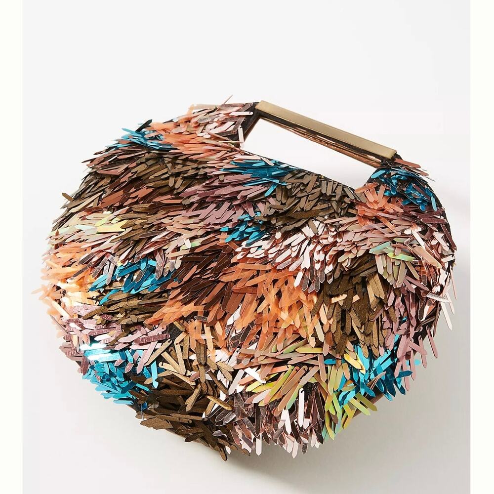Anthropologie The Fiona Sequin Clutch & Crossbody Bag Multicolored